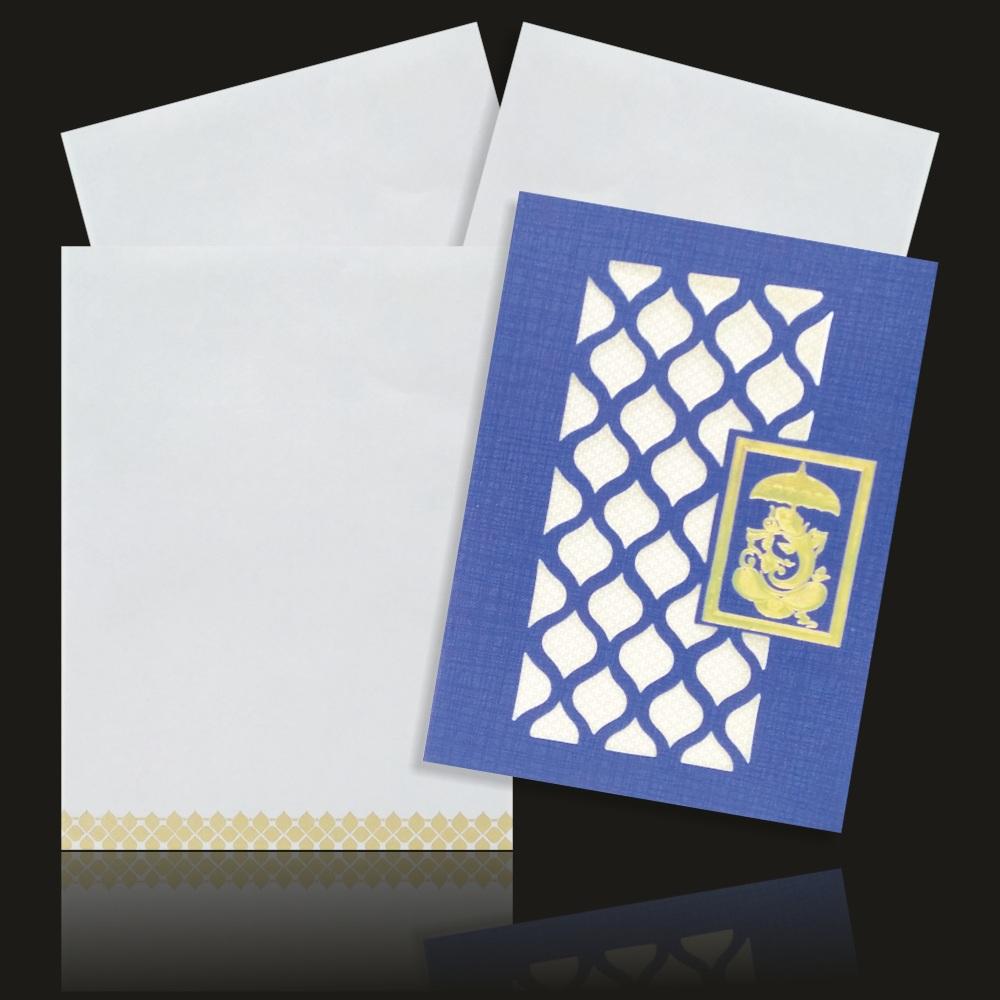 Bright Blue Shading With Ganesha Theme Wedding Card-KPPM659B-3